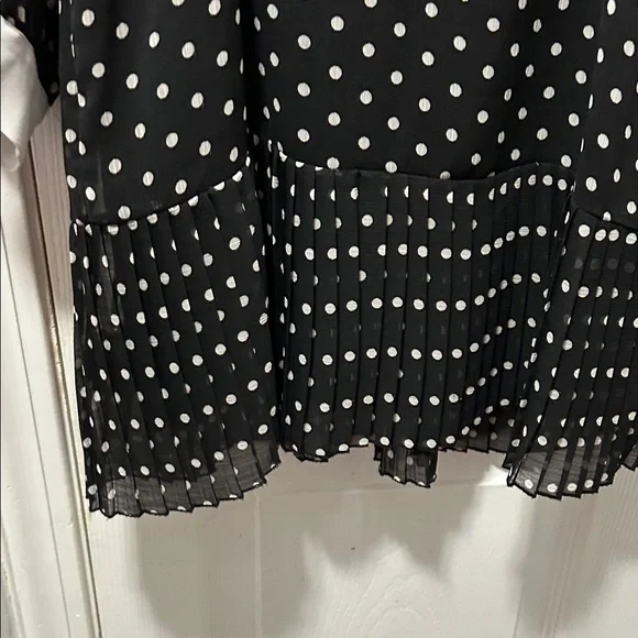 Zara Black Polka Dot Long-Sleeve Dress with White Collar - Picture 3 of 4